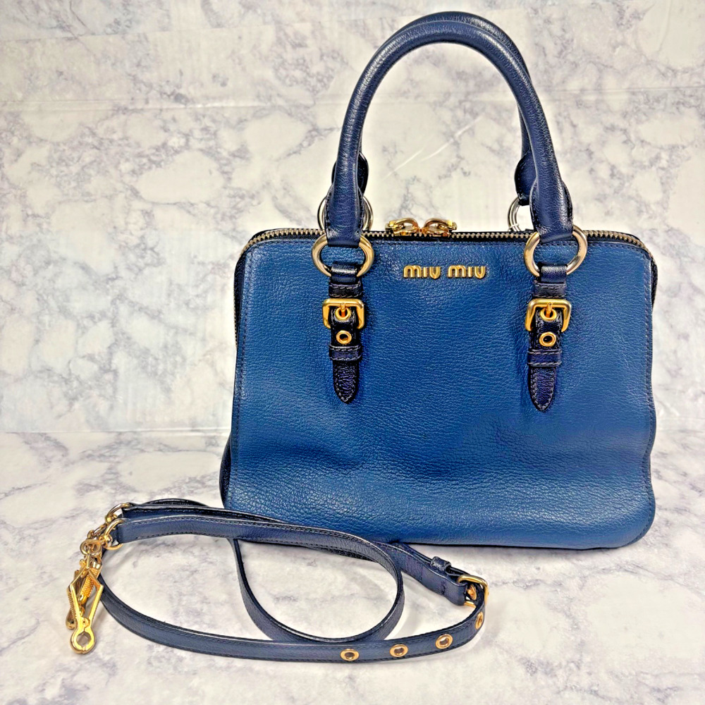 MIU-MIU Blue & Navy & Gold Vtg Doctors Satchel, Purse, Crossbody, Hand Bag COA
